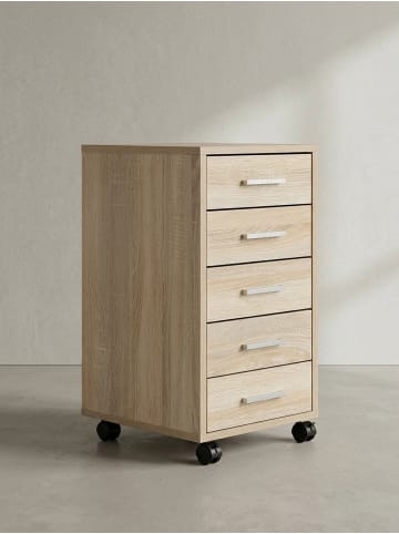 KADIMA DESIGN Rollcontainer Holz | 5 Schubladen, Melaminbeschichtet, Mobil in Beige