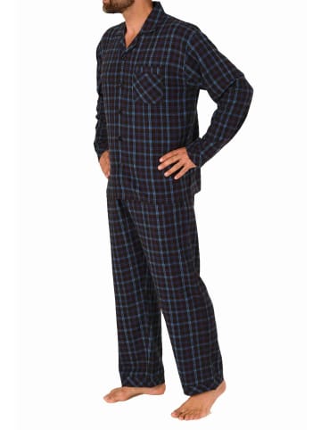 NORMANN langarm Flanell Pyjama Set Schlafanzug zum durchknöpfen - 70907 in schwarz