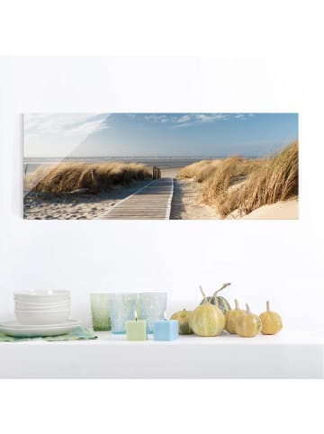 WALLART Glasbild Panorama - Ostsee Strand in Bunt