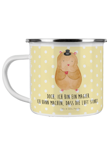 Mr. & Mrs. Panda Camping Emaille Tasse Hamster Hut mit Spruch in Gelb Pastell
