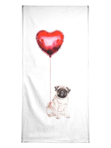 Juniqe Handtuch "Pug & Balloon" in Rot & Weiß