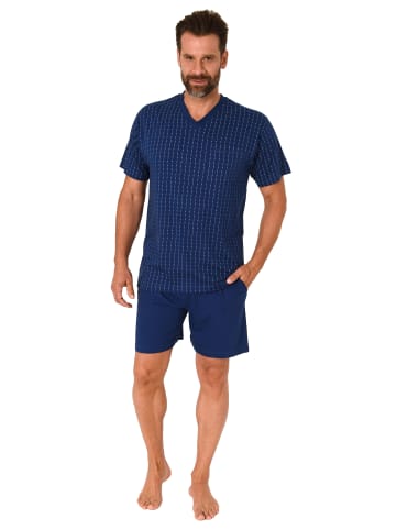 NORMANN Schlafanzug Kurzarm Shorty PyjamaStreifen in marine