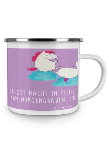 Mr. & Mrs. Panda Camping Emaille Tasse Junggesellinnenabschied F... in Lavendeltraum