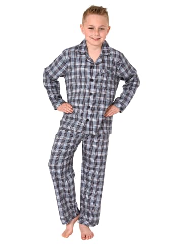 NORMANN langarm Flanell Schlafanzug Pyjama Karo zum durchknöpfen - 77058 in grau