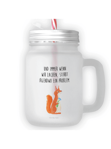 Mr. & Mrs. Panda Glas Mit Henkel Eichhörnchen Blume mit Spruch in Transparent