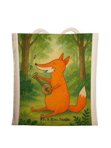 Mr. & Mrs. Panda Shopping Tasche Fuchs Gitarre Design ohne Spruch in Weiß