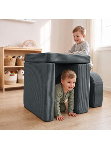 relaxdays 4tlg. Kindersessel Set "Cord" in Dunklegrau - (B)65 x (H)40 x (T)65 cm