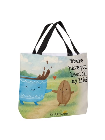 Mr. & Mrs. Panda Tote Bag Kaffee Bohne Design mit Spruch in Weiß