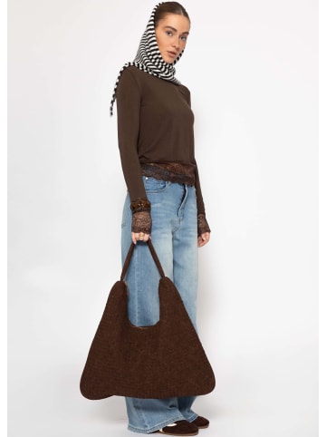 SASSYCLASSY Langarmshirt mit Spitze und Kaschmiranteil in Braun