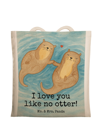 Mr. & Mrs. Panda Baumwolltasche Otter Hände halten Design mit Sp... in Weiß