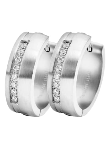 Adeliás Damen Ohrringe – Klappcreole aus Edelstahl mit Strass Steinchen in silber