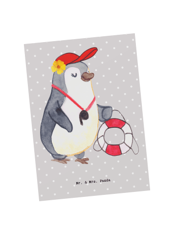 Mr. & Mrs. Panda Postkarte Bademeisterin Herz ohne Spruch in Grau Pastell
