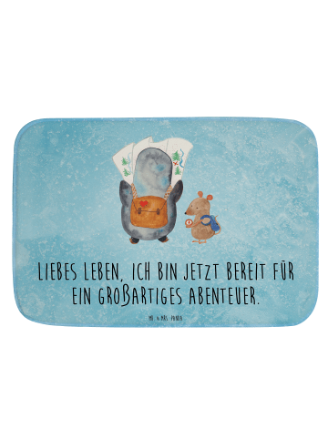 Mr. & Mrs. Panda Duschvorleger Pinguin & Maus Wanderer mit Spruch in Eisblau
