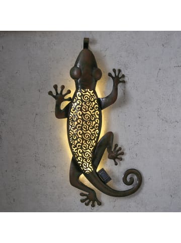 MARELIDA LED Solar Wanddekoration GECKO in braun - H: 72cm