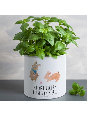 Mr. & Mrs. Panda Blumentopf Groß Hasen Muschel mit Spruch in Weiß