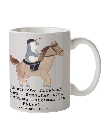 Mr. & Mrs. Panda Coffee Mug Reiten und Rätsel mit Spruch in Grau Pastell