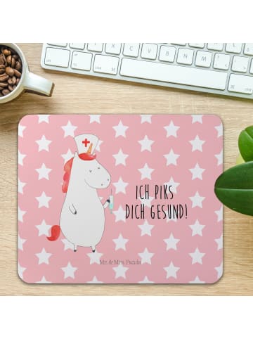 Mr. & Mrs. Panda Mousepad Einhorn Krankenschwester mit Spruch in Rot Pastell