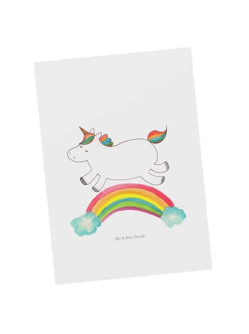 Mr. & Mrs. Panda Grußkarte Einhorn Regenbogen ohne Spruch in Weiß