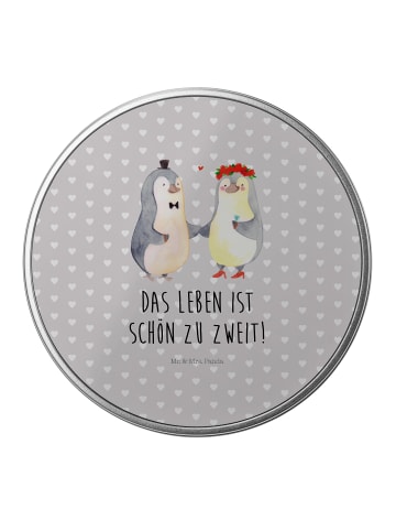 Mr. & Mrs. Panda Geschenkdose Pinguin Heirat mit Spruch in Grau Pastell