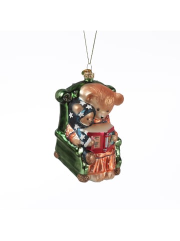 MARELIDA Weihnachtsbaumschmuck Teddybär im Lesesessel Glas H: 10cm
