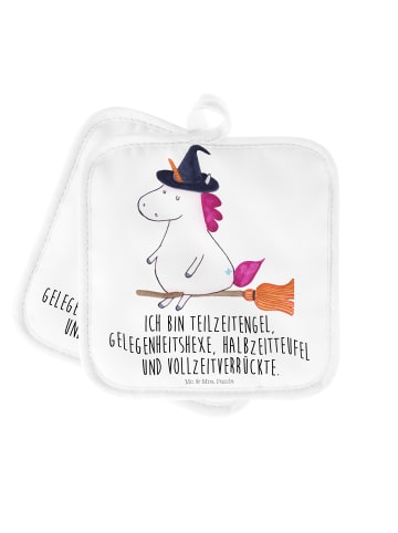 Mr. & Mrs. Panda Topfhandschuhe Einhorn Hexe mit Spruch in Weiß