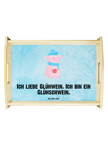 Mr. & Mrs. Panda Deko Tablett Schwein Glühwein mit Spruch in Eisblau
