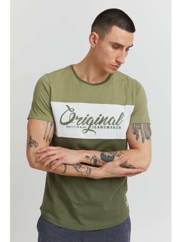 BLEND Rundhalsshirt BHNero 20708832 ME T-Shirt mit Streifen und Print in Grün