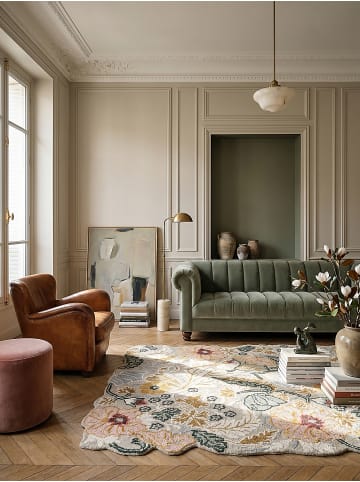 KADIMA DESIGN Teppich Wolle Handgetuftet CHAR Shaped Botanisch Floral Wohnzimmer in Hellrosa