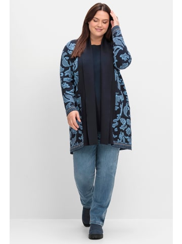 sheego Longstrickjacke in tiefblau-gemustert