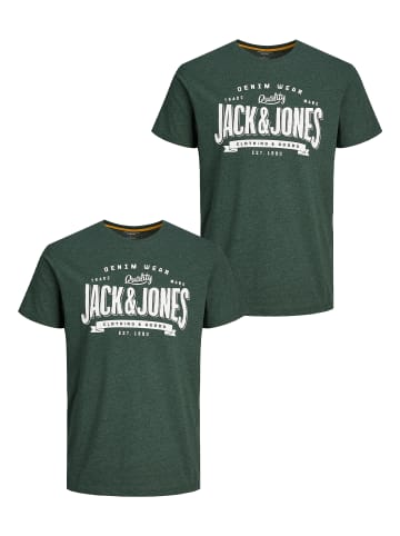 Jack & Jones 2er- Set T-Shirt Rundhals JJECORP Pack LOGO Print in Grün-2