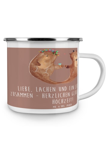 Mr. & Mrs. Panda Camping Emaille Tasse Hochzeit Liebe Lachen mit... in Braun Pastell