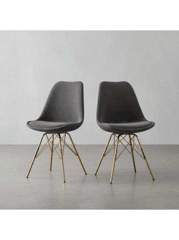 KADIMA DESIGN Esszimmerstuhl 2er Set Cara-Stoff Küchenstuhl mit goldenen in Anthrazit