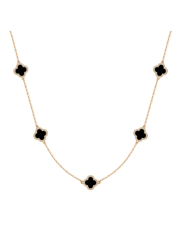 Lulu & Jane Halskette Kleeblatt aus Messing mit Zirkonia in gelbgold