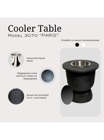 COOTAB Cooler Table Beistelltisch mit Edelstahl-Kühler Paris 43 cm in Champagner/Schwarz