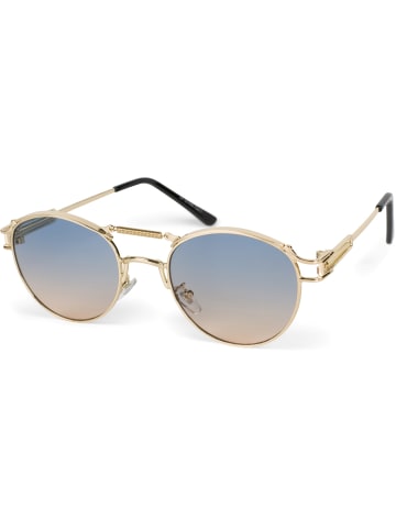 styleBREAKER Panto Sonnenbrille in Gold / Grau-Beige Verlauf