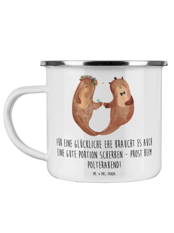 Mr. & Mrs. Panda Emaille Tasse Scherben Polterabend mit Spruch in Weiß