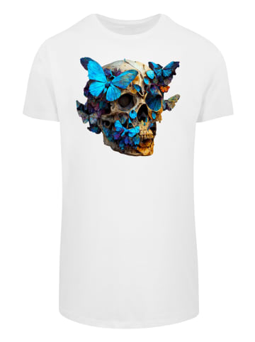 F4NT4STIC Long Cut T-Shirt Schmetterling Skull LONG TEE in weiß