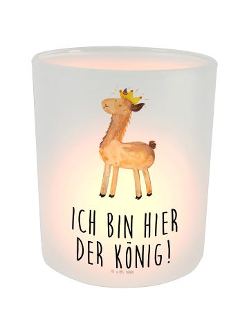 Mr. & Mrs. Panda Outdoor Windlicht Lama König mit Spruch in Transparent