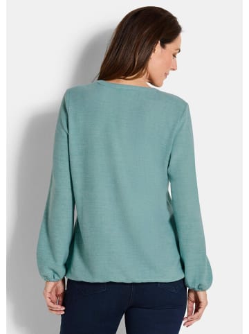 GOLDNER Jerseybluse Elegante Bluse mit Zierblende, Rundhals in graugrün