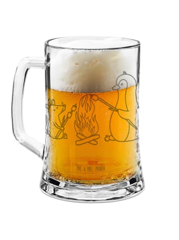 Mr. & Mrs. Panda Gravur Bierkrug Pinguin Lagerfeuer ohne Spruch in Transparent