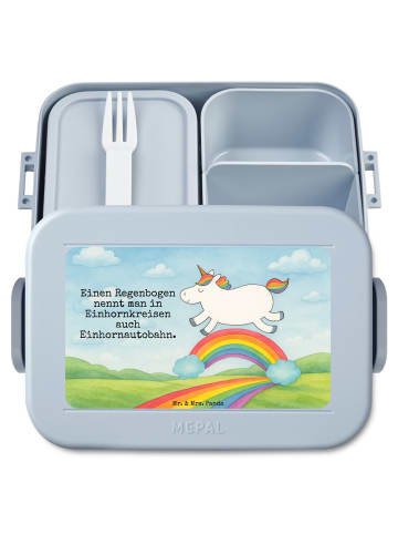 Mr. & Mrs. Panda Bento Box Einhorn Regenbogen Design mit Spruch in Blau Pastell