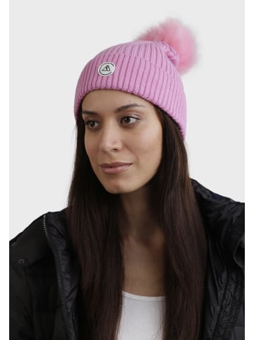 CASH-MERE.CH Bio Rib Mütze mit Bommel in Nelkenrot