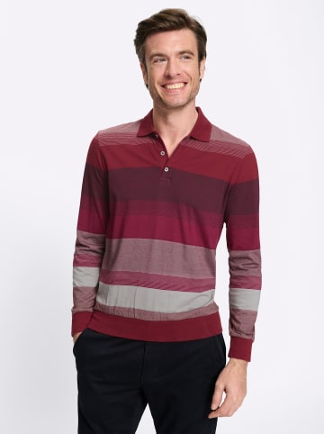WITT WEIDEN Langarm-Poloshirt in dunkelrot-steingrau-gestreift