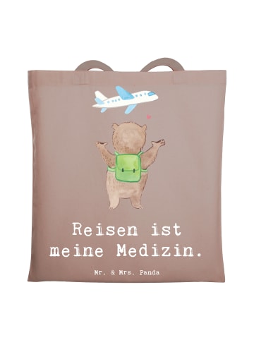 Mr. & Mrs. Panda Tote Bag Bär Reisen mit Spruch in Braun Pastell