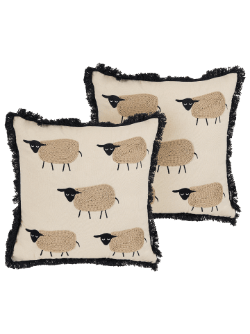 Beliani 2er-Set Dekokissen BANNU in Beige/Schwarz