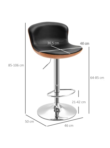 HOMCOM Barhocker in Schwarz & Silber 46L x 53,5B x 85H cm
