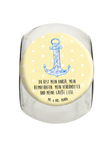 Mr. & Mrs. Panda Bonbonglas Anker Blau mit Spruch in Gelb Pastell