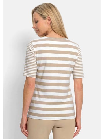 GOLDNER Streifenshirt aus softer Baumwollmischung in beige / weiß / geringelt