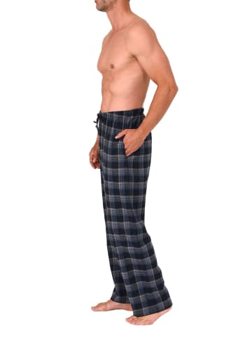 NORMANN Lange Schlafanzug Pyjama Flanell Hose kariert - 88088 in grau/marine