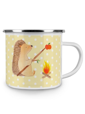 Mr. & Mrs. Panda Camping Emaille Tasse Igel Grillen ohne Spruch in Gelb Pastell